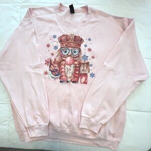 Pink Graphic Nutcracker Blowing Bubble Sweatshirt. Size L. NWOT